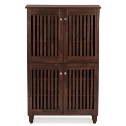 Baxton Studio Fernanda Modern and Contemporary 4-Door Oak Brown Wooden Entryway Shoes Storage Tall Cabinet